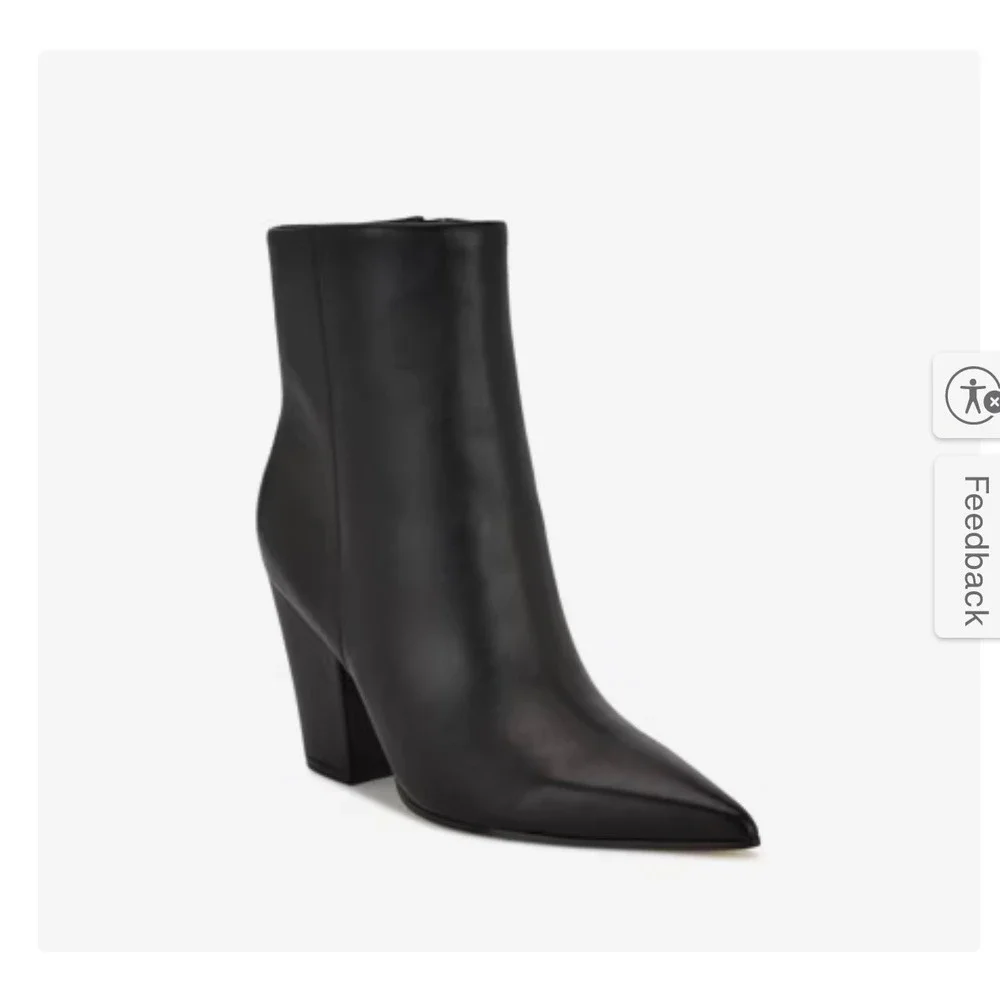 Nine West Women Black Leather Pointed Toe Block Heel Ankle Boots Size 12M